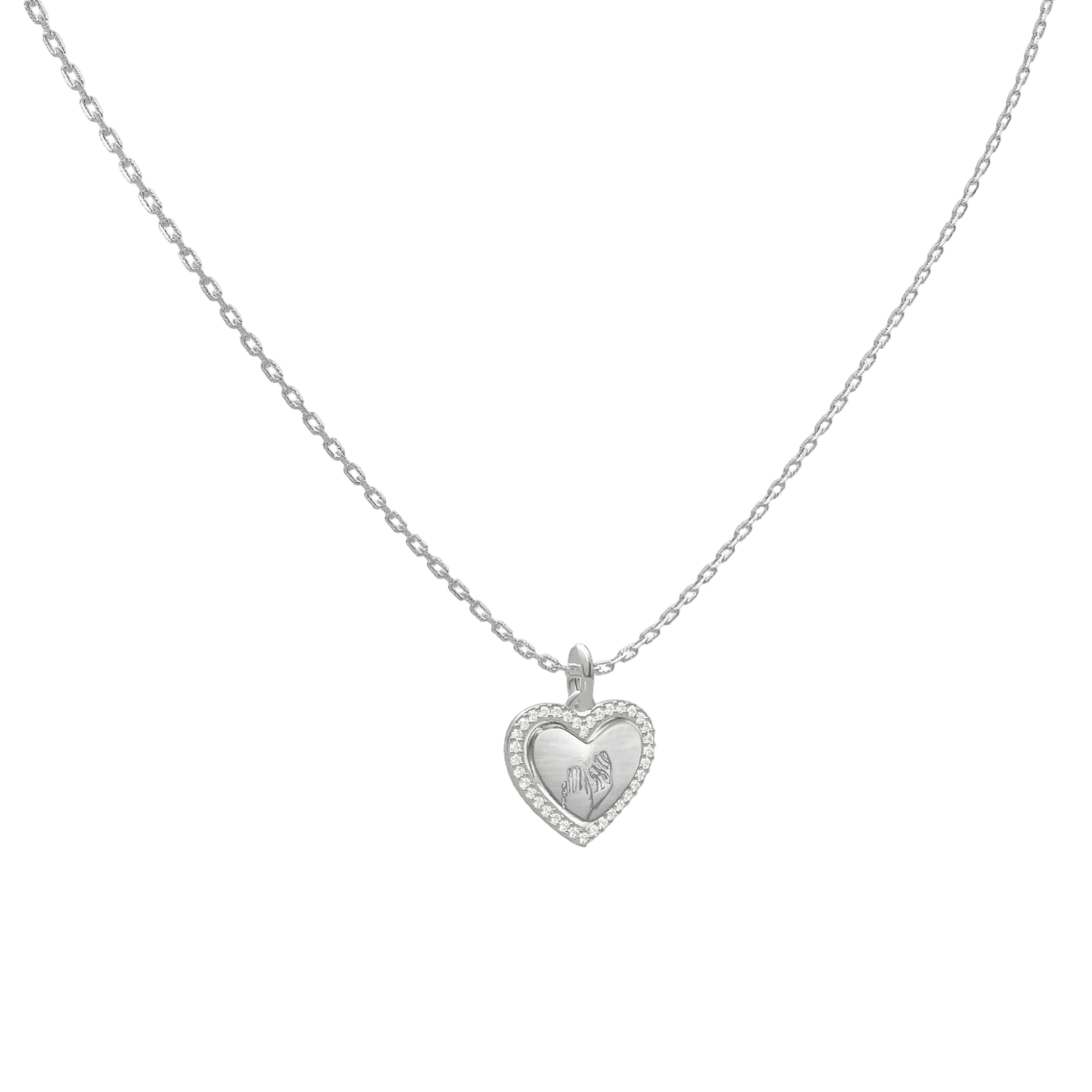 Rhodium Plated Heart MemoraCarve Necklace SN028