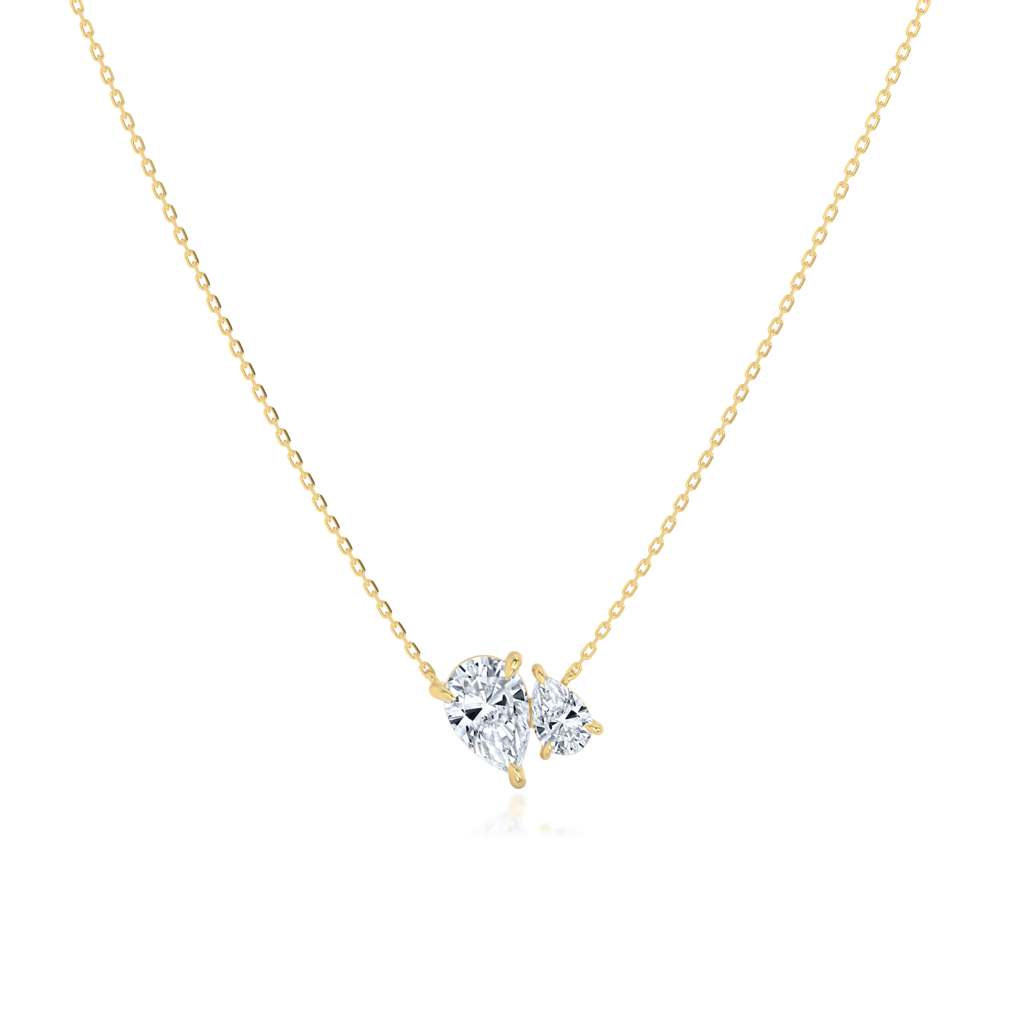 Pear cut Toi et Moi Necklace in yellow gold