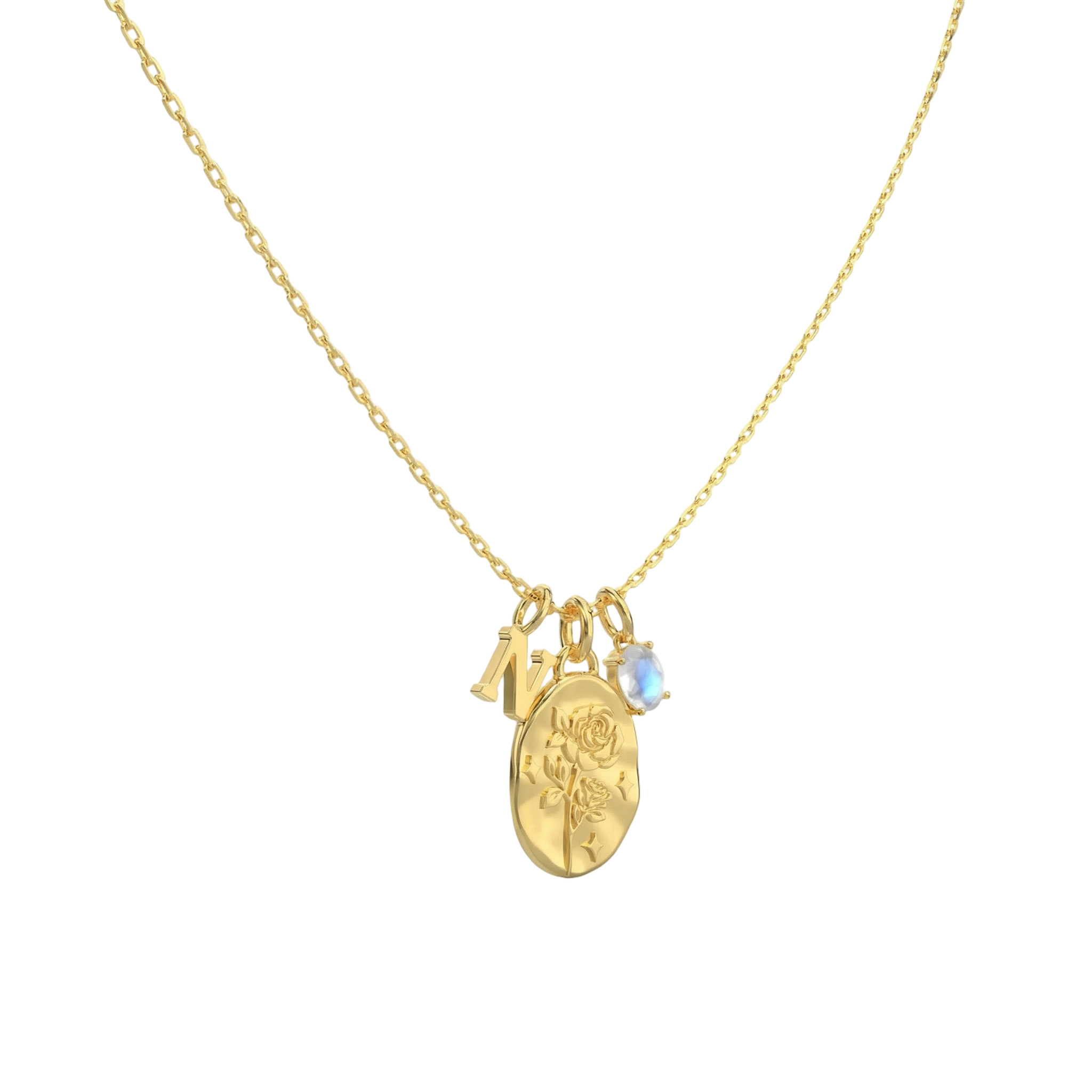 Birth stone & Flower charm Necklace