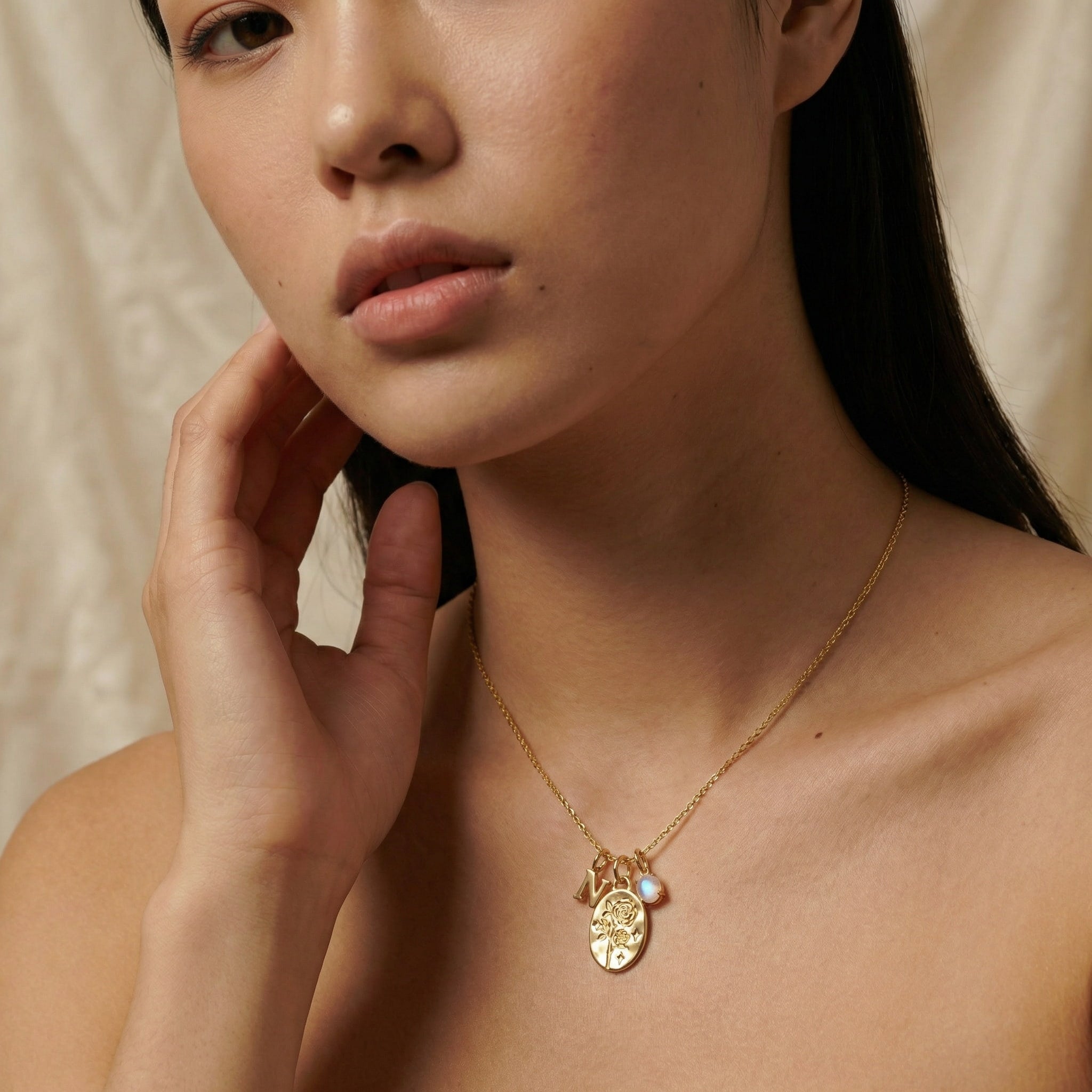 Birth stone & Flower charm Necklace