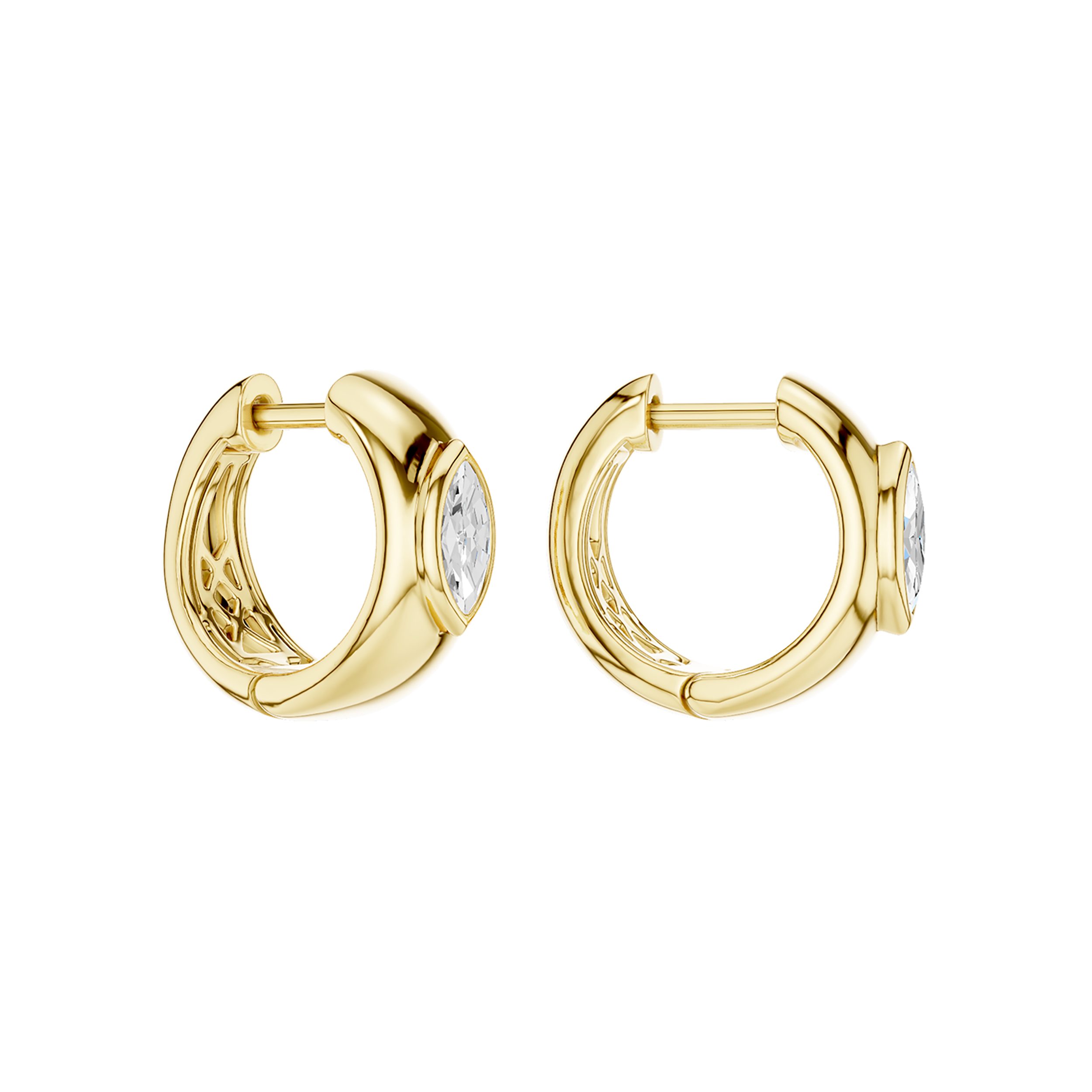 Chunky gold huggie with bezel set marquise