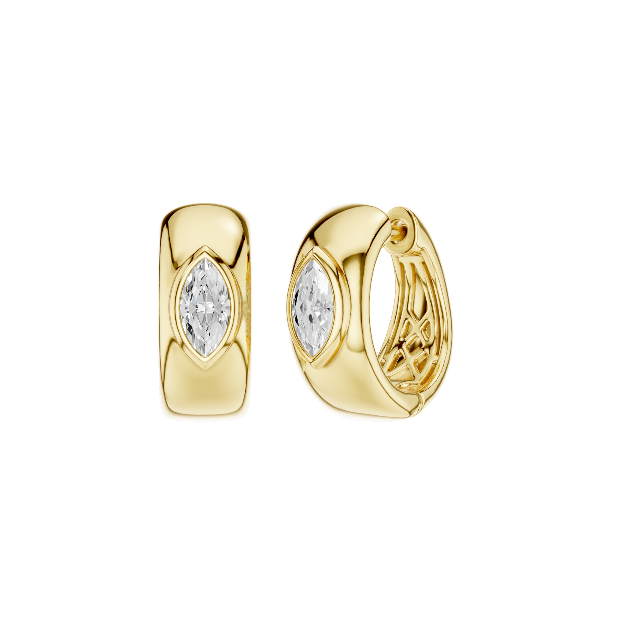Chunky gold huggie with bezel set marquise