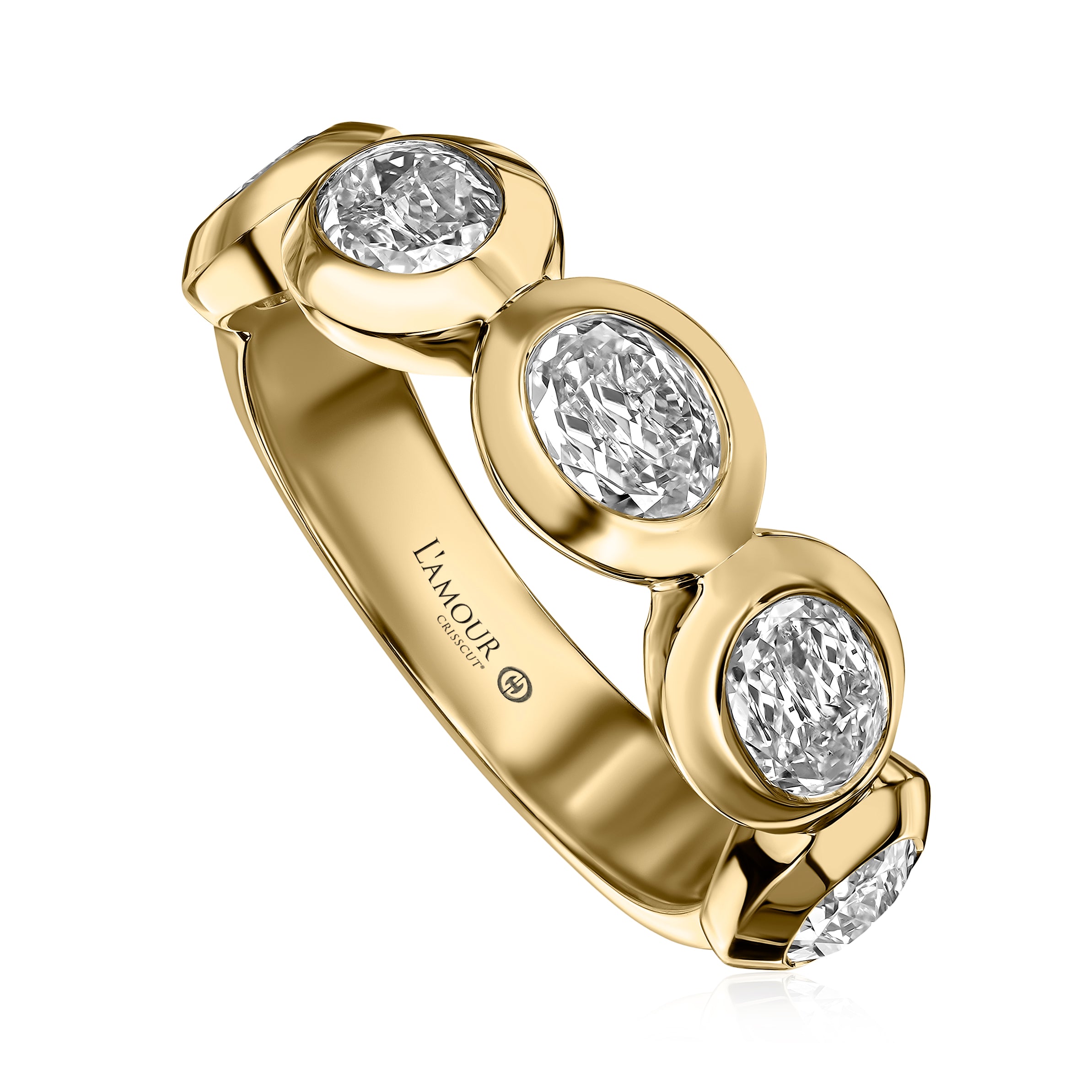 Yellow Gold Bezel Set Crisscut L'Amour Oval Band