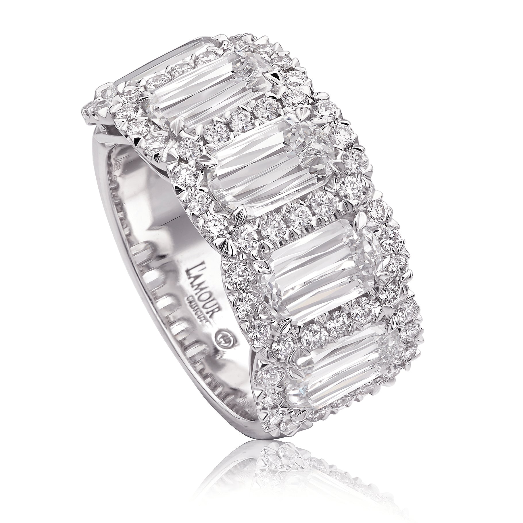 White gold Crisscut l'Amour Band With Individual Halos.