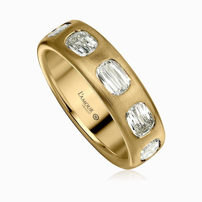Yellow Gold Satin Band with Flush-set Crisscut l'Amour Diamonds