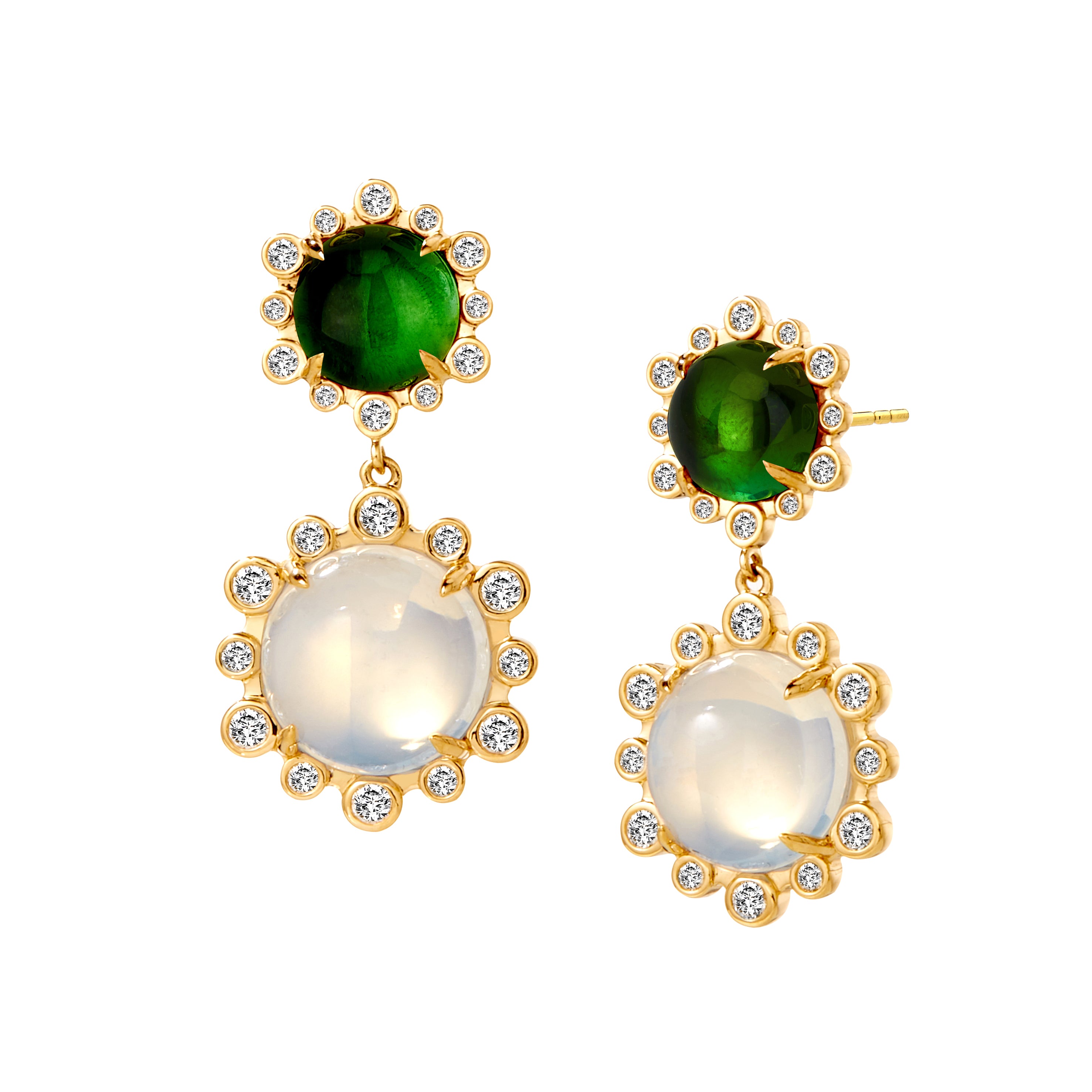 Green Tourmaline & Moon Quartz Mogul Earrings