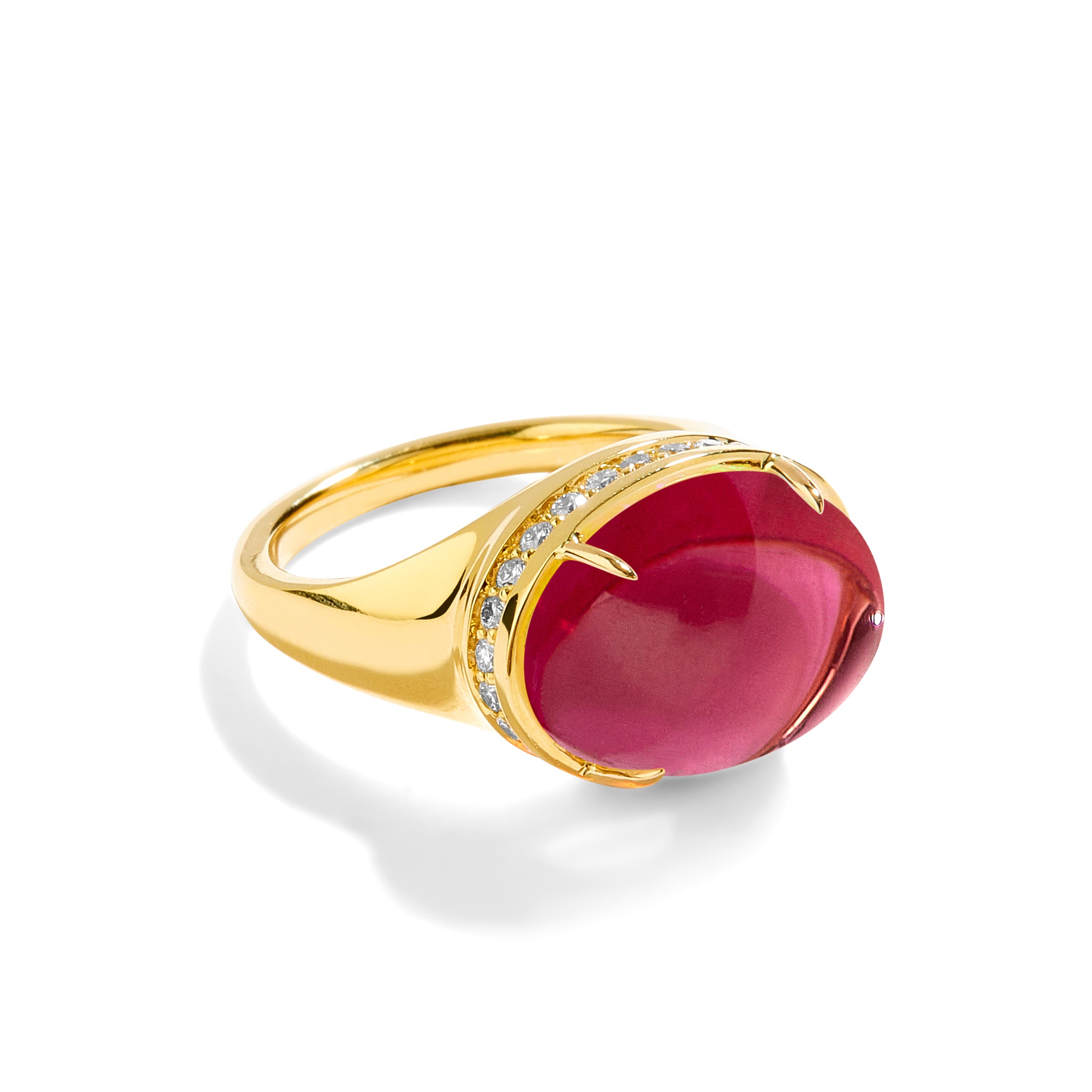 Rubellite Cabochon Ring in Yellow Gold