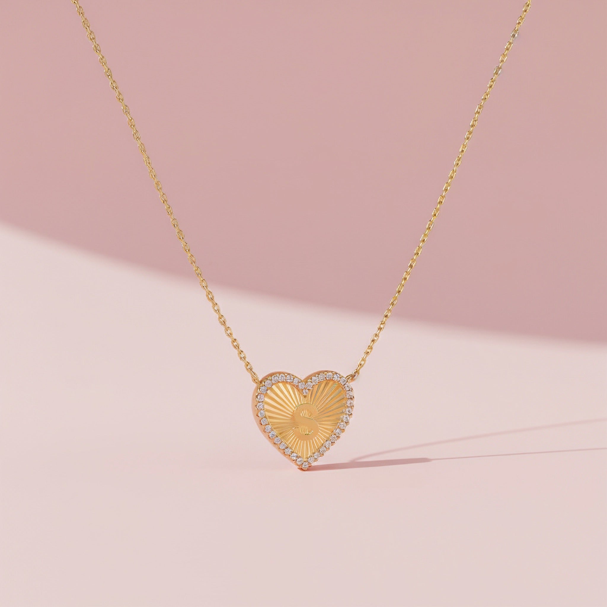18k Gold Plate Heart Initial Necklace(Pleated)AW24N008A
