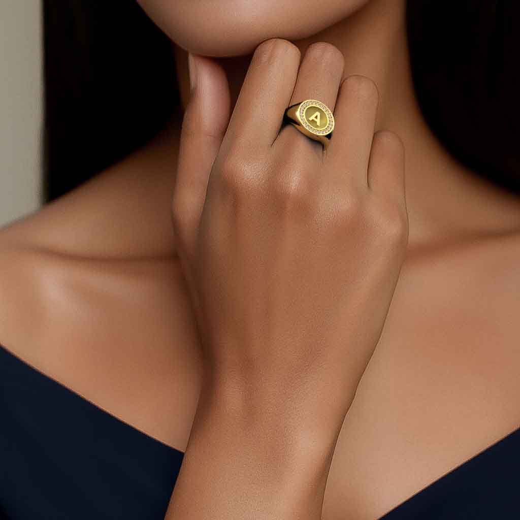 18K Gold Plated Silver Monogram Initial Ring