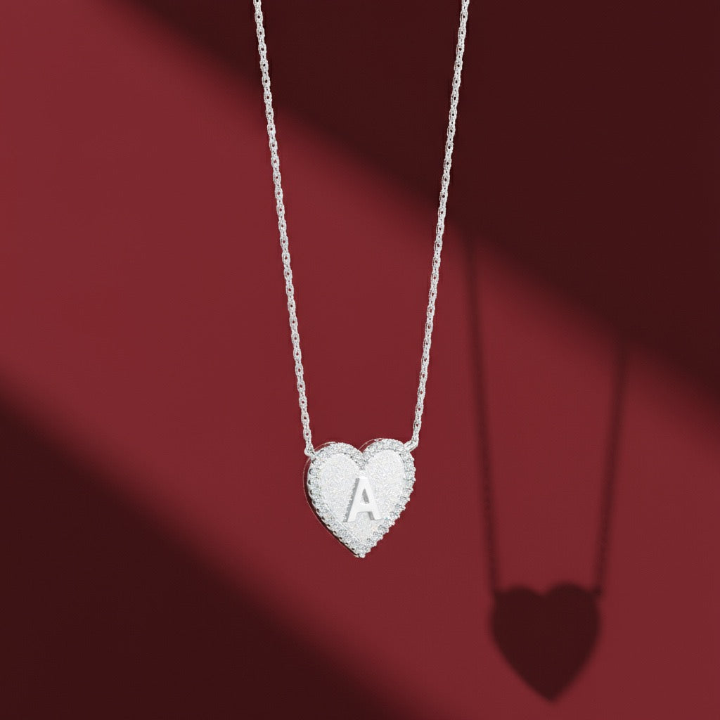 Silver Heart Initial Necklace AW24N003R