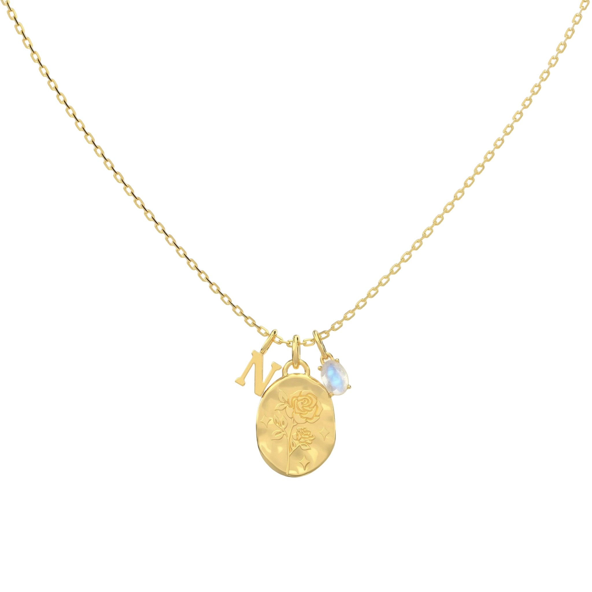 Birth stone & Flower charm Necklace
