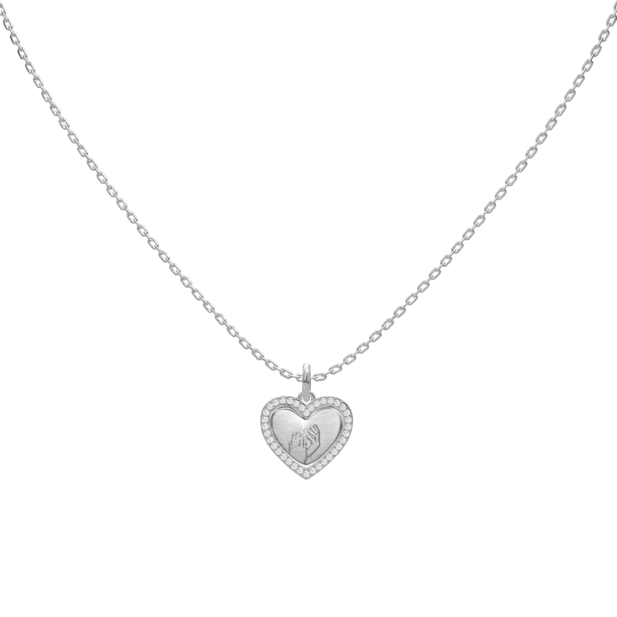 Rhodium Plated Heart MemoraCarve Necklace SN028