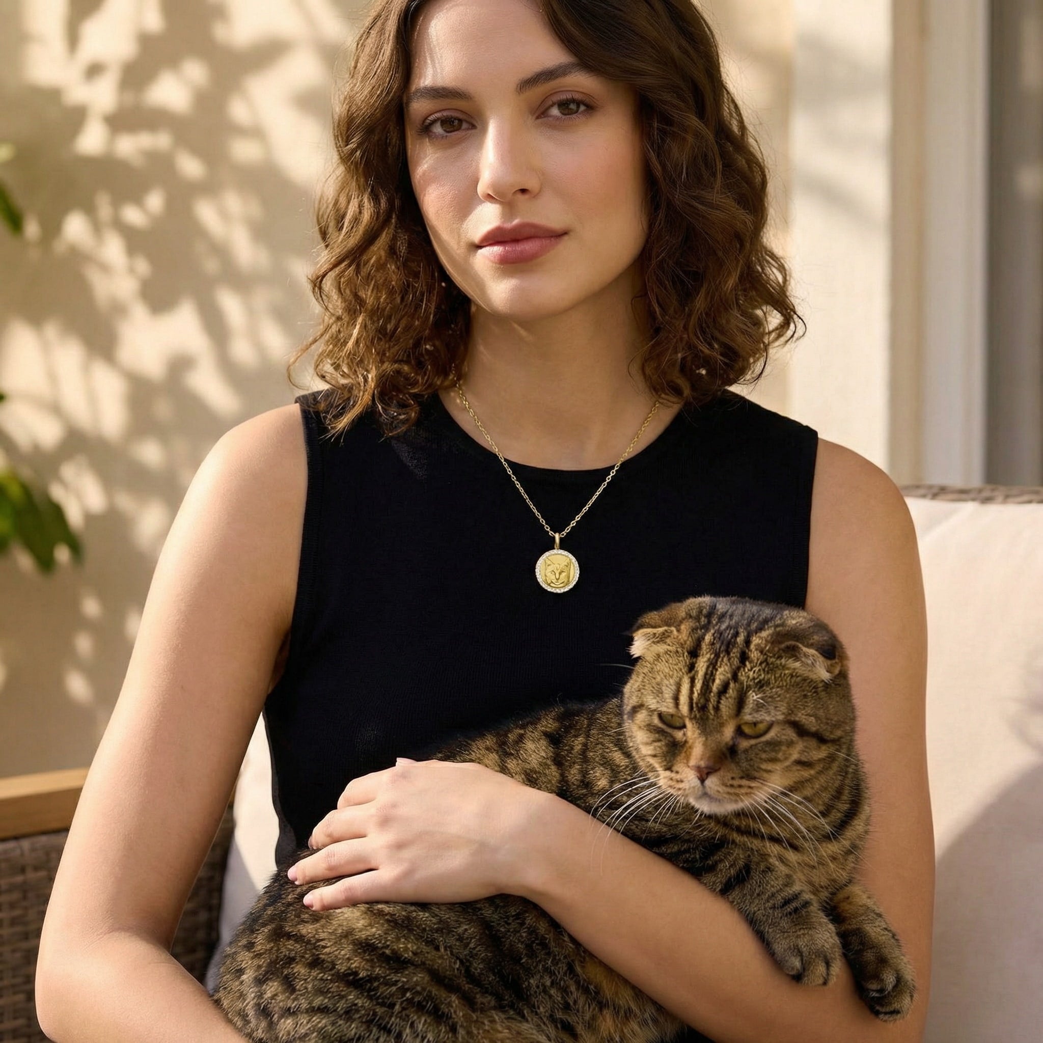 18K Gold Vermeil Round MemoraCarve Necklace SN028