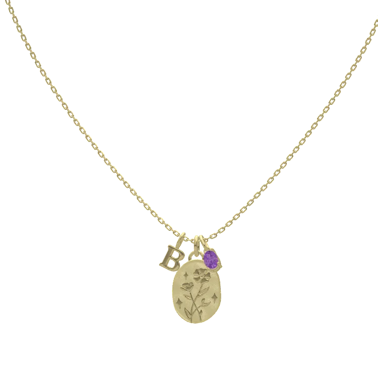 Birth stone & Flower charm Necklace