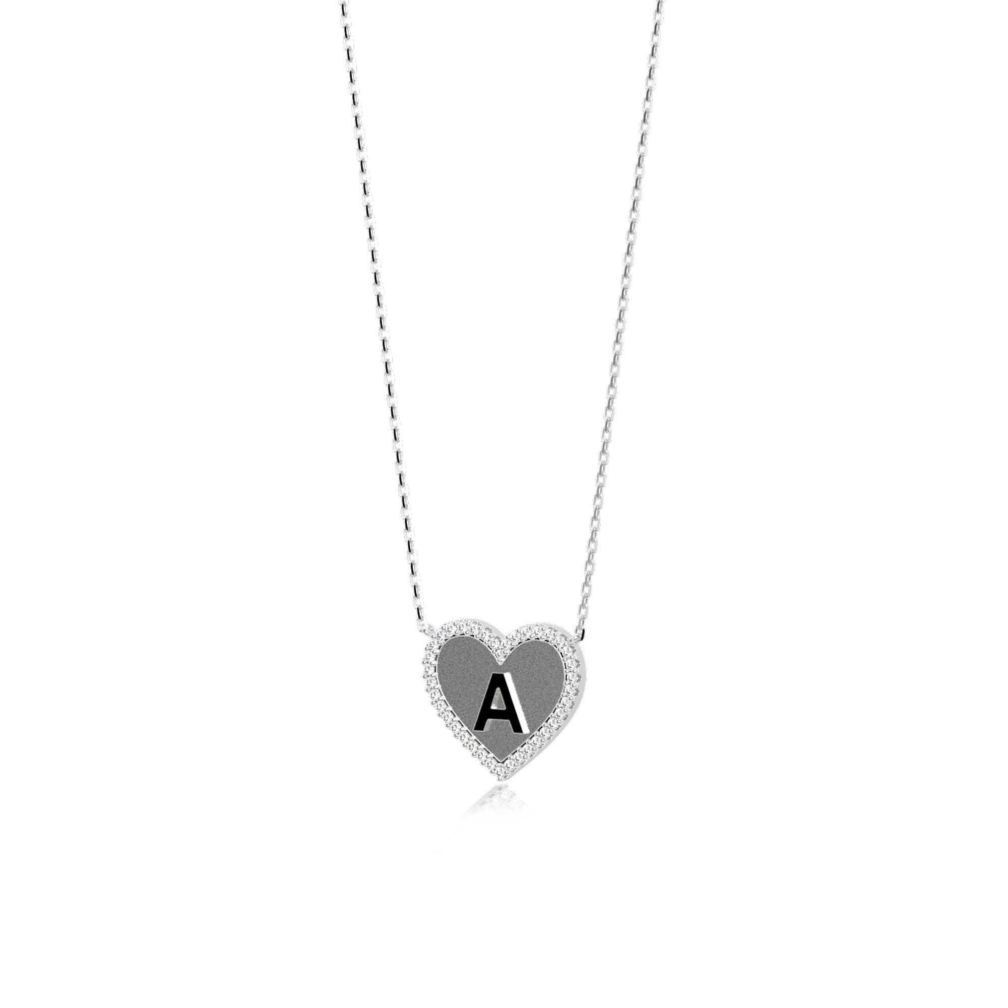 Silver Heart Initial Necklace AW24N003R