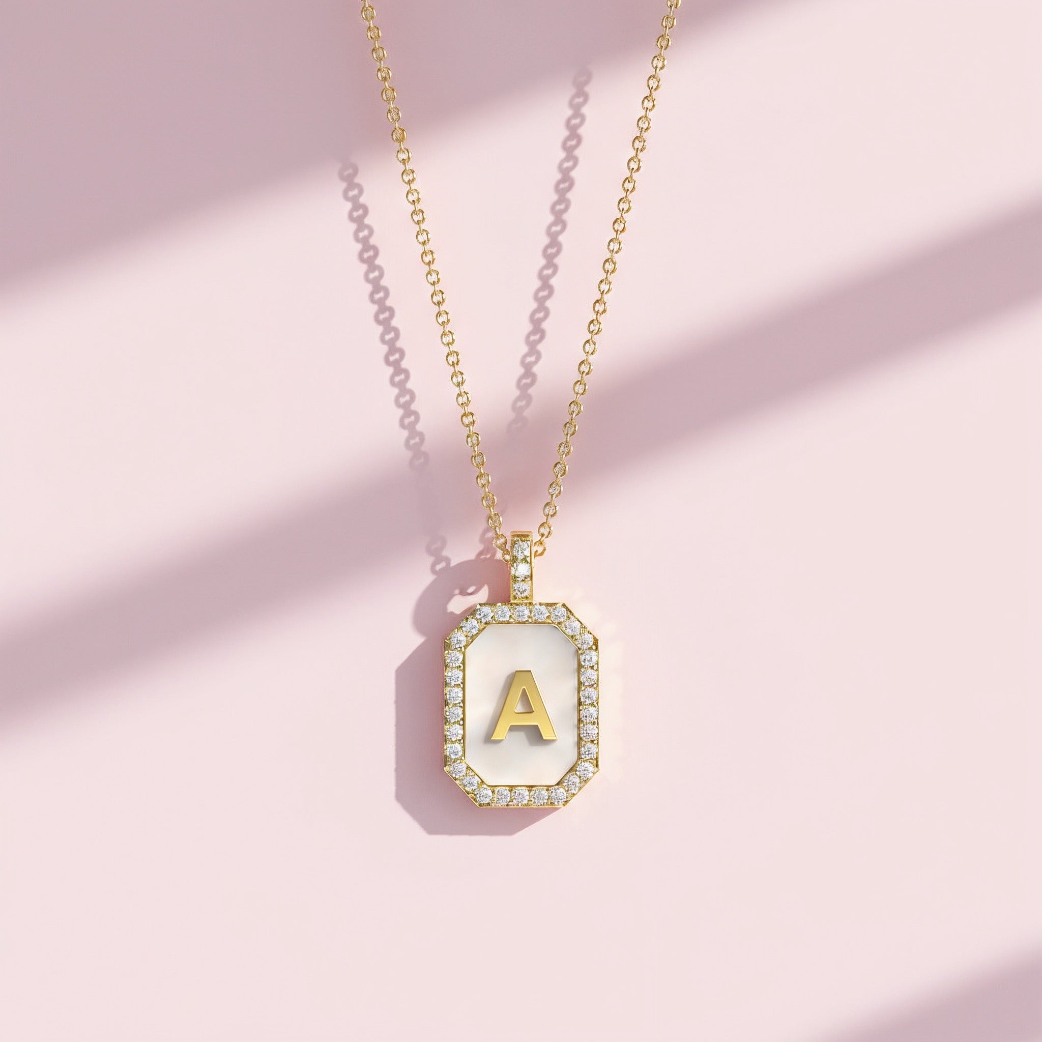 18k Gold Plated Silver Pearl Initial Zodiac & Initial Gemstone Pendant Necklace   AW24N004G