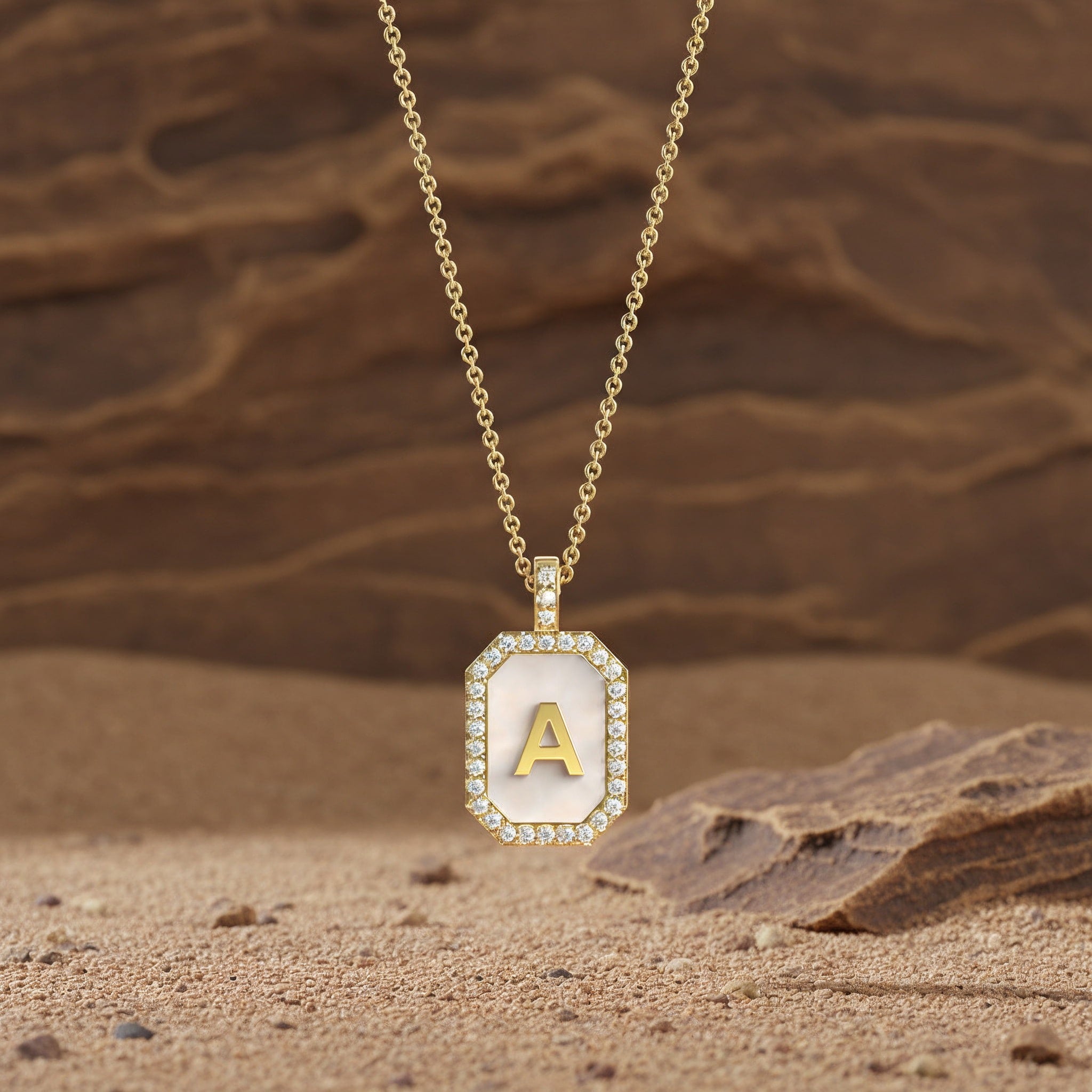 18k Gold Plated Silver Pearl Initial Zodiac & Initial Gemstone Pendant Necklace   AW24N004G