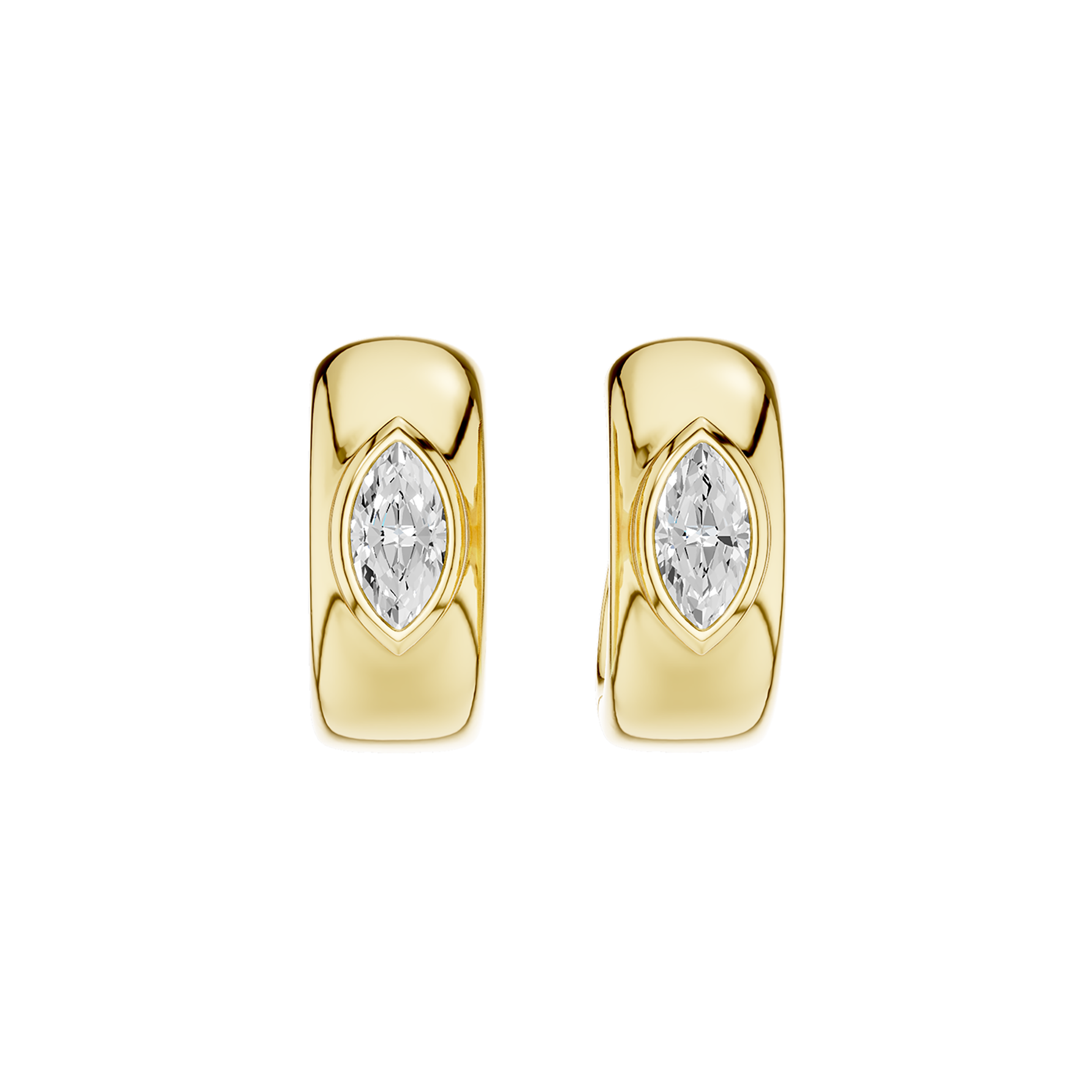 Chunky gold huggie with bezel set marquise