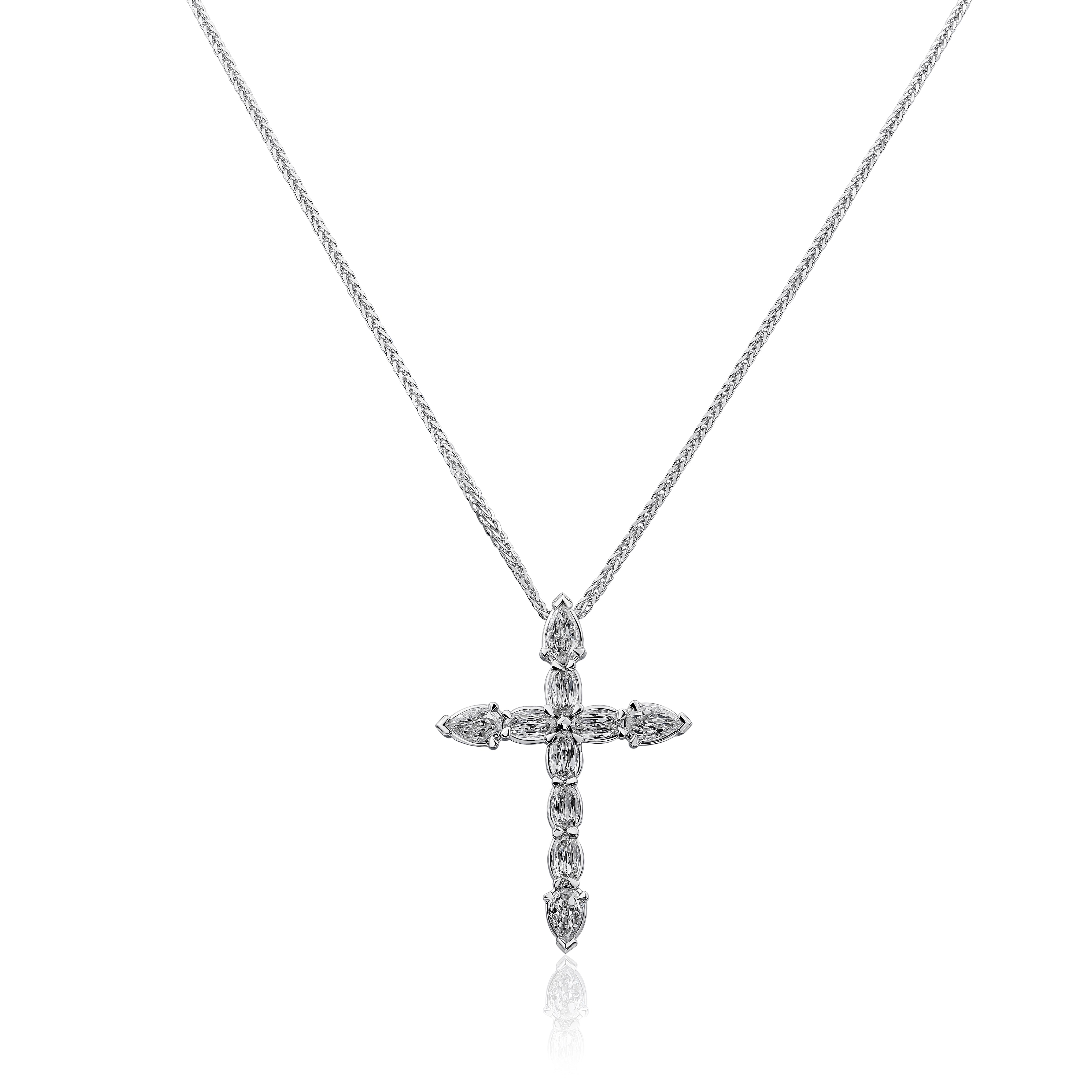 White Gold Crisscut l'amour Oval and Pear Diamond Cross