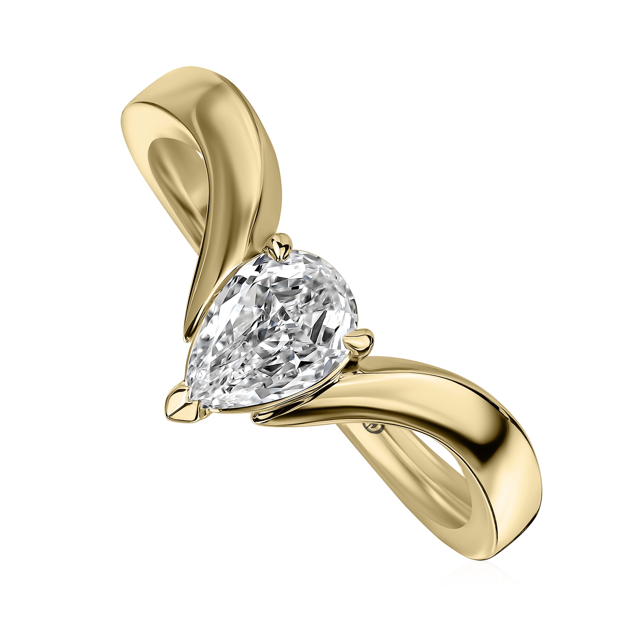 14 karat yellow gold  V shape ring with Crisscut l'amour pear