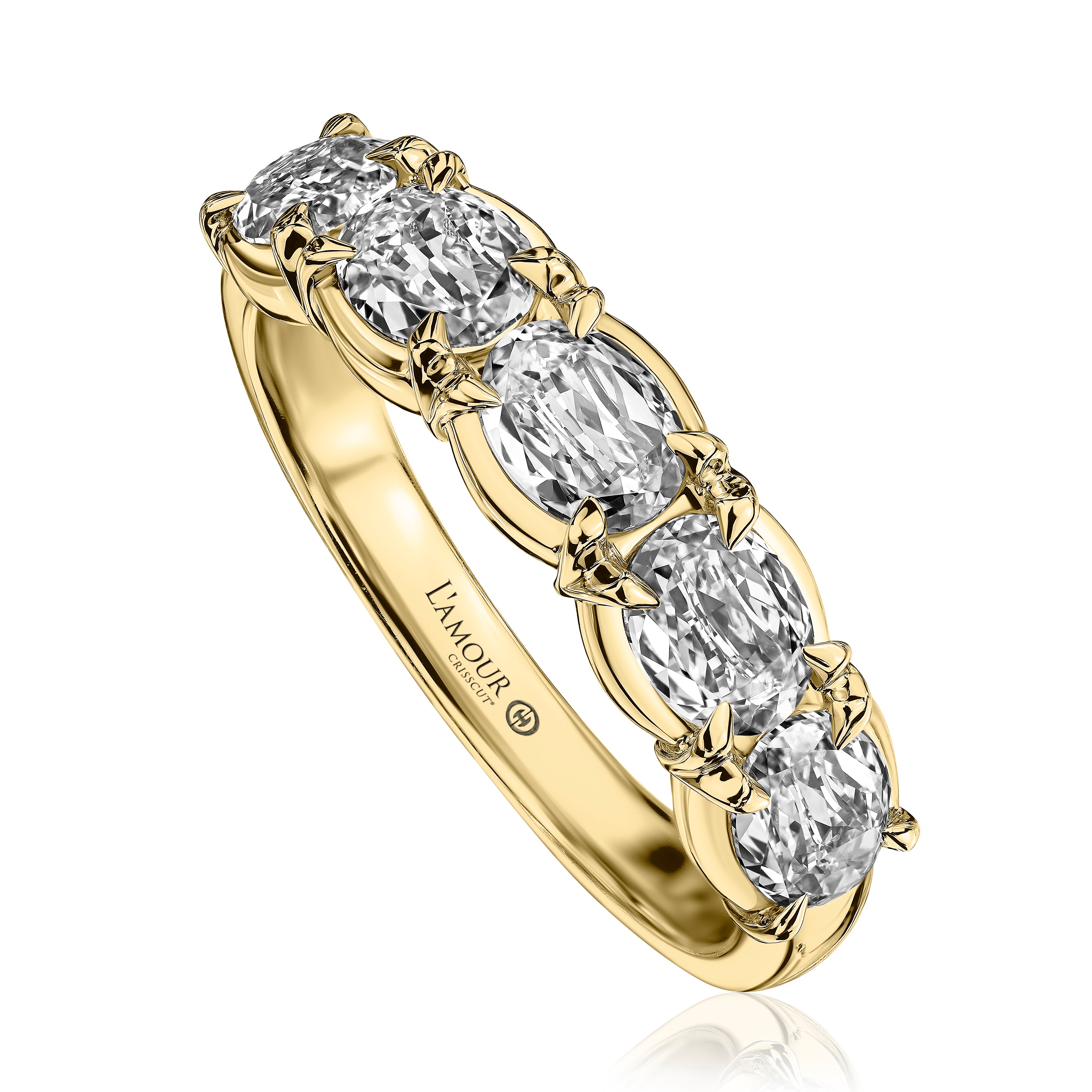 Yellow Gold East-West Crisscut l'Amour Oval Diamond Band