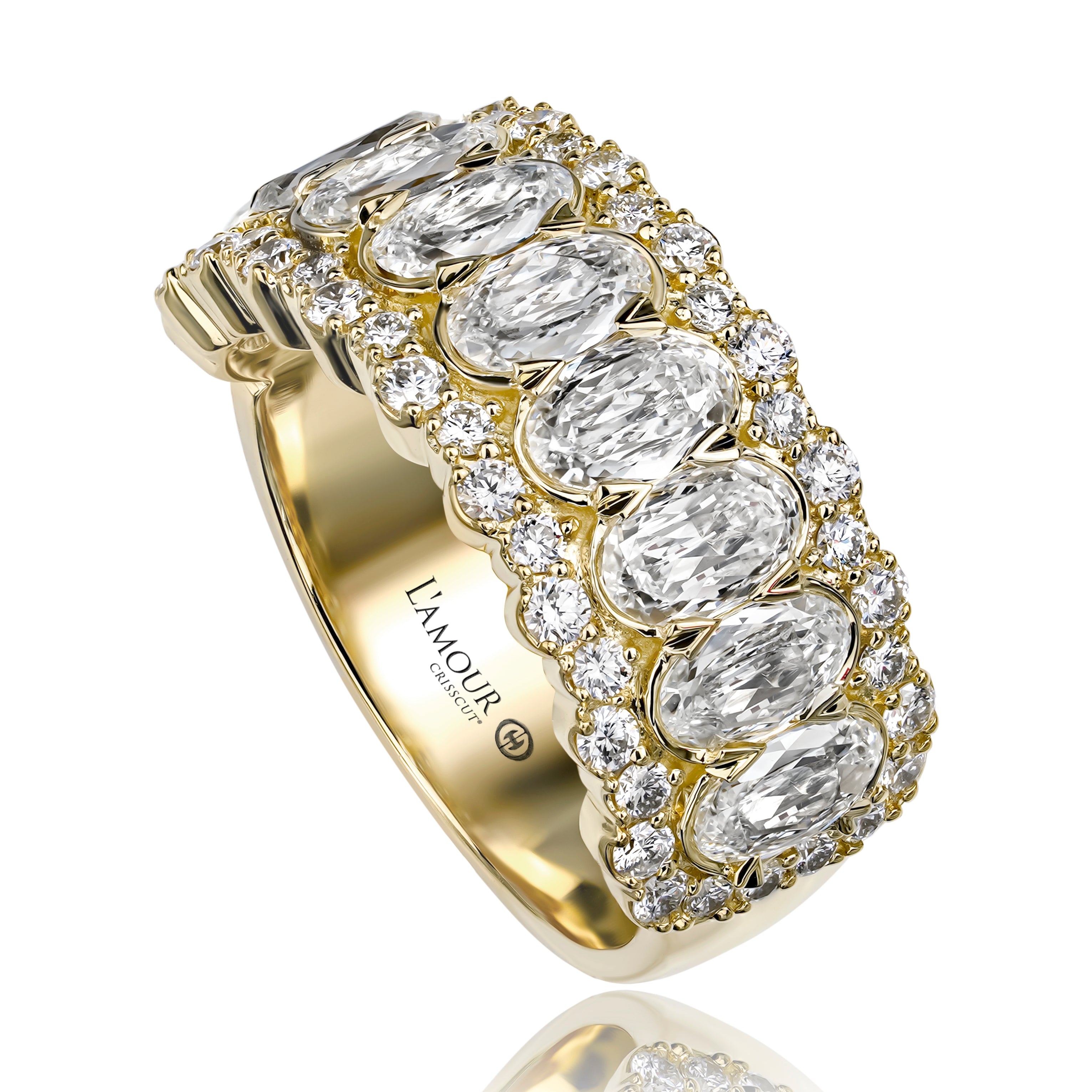 Yellow Gold wide Crisscut l'Amour Oval diamond Band