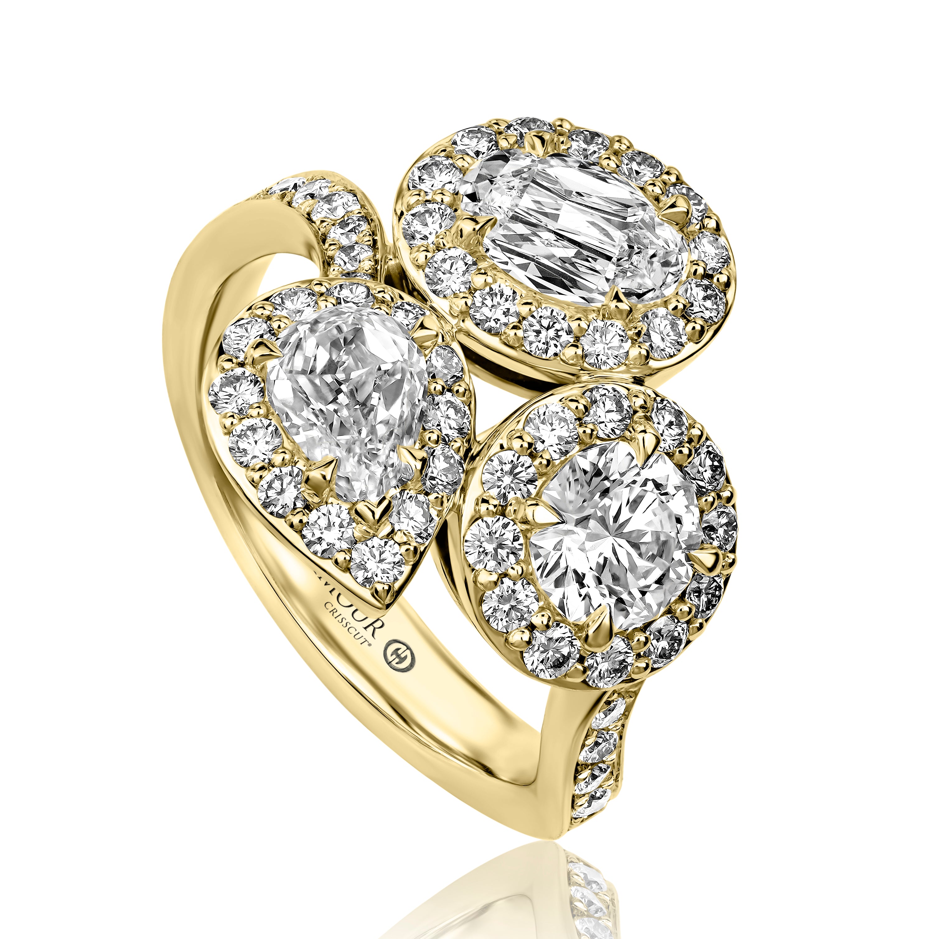 Yellow Gold Ring with Three Mix-cut Crisscut Diamonds