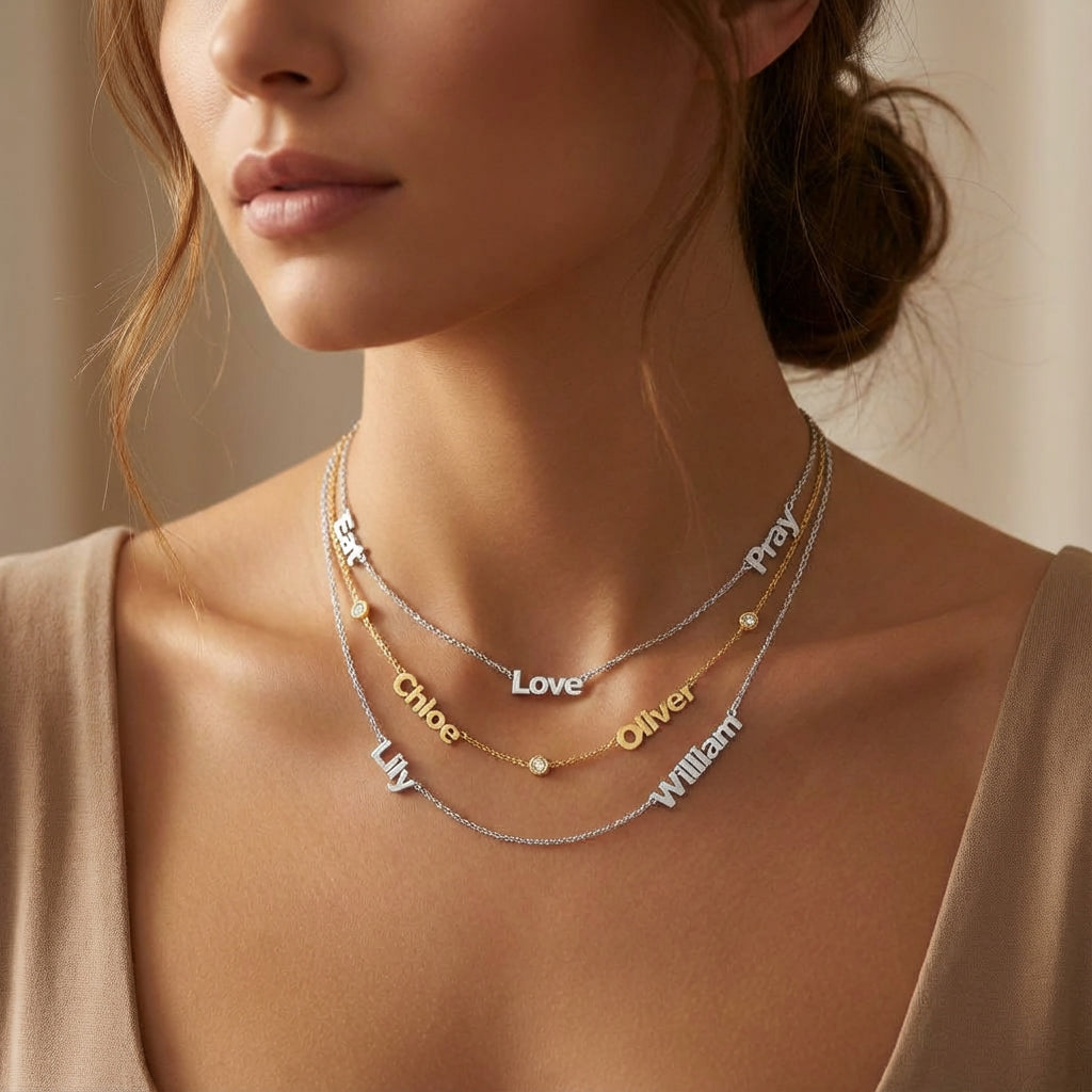 Linked by Love – Name Necklace with Emotional Spark SN014BR