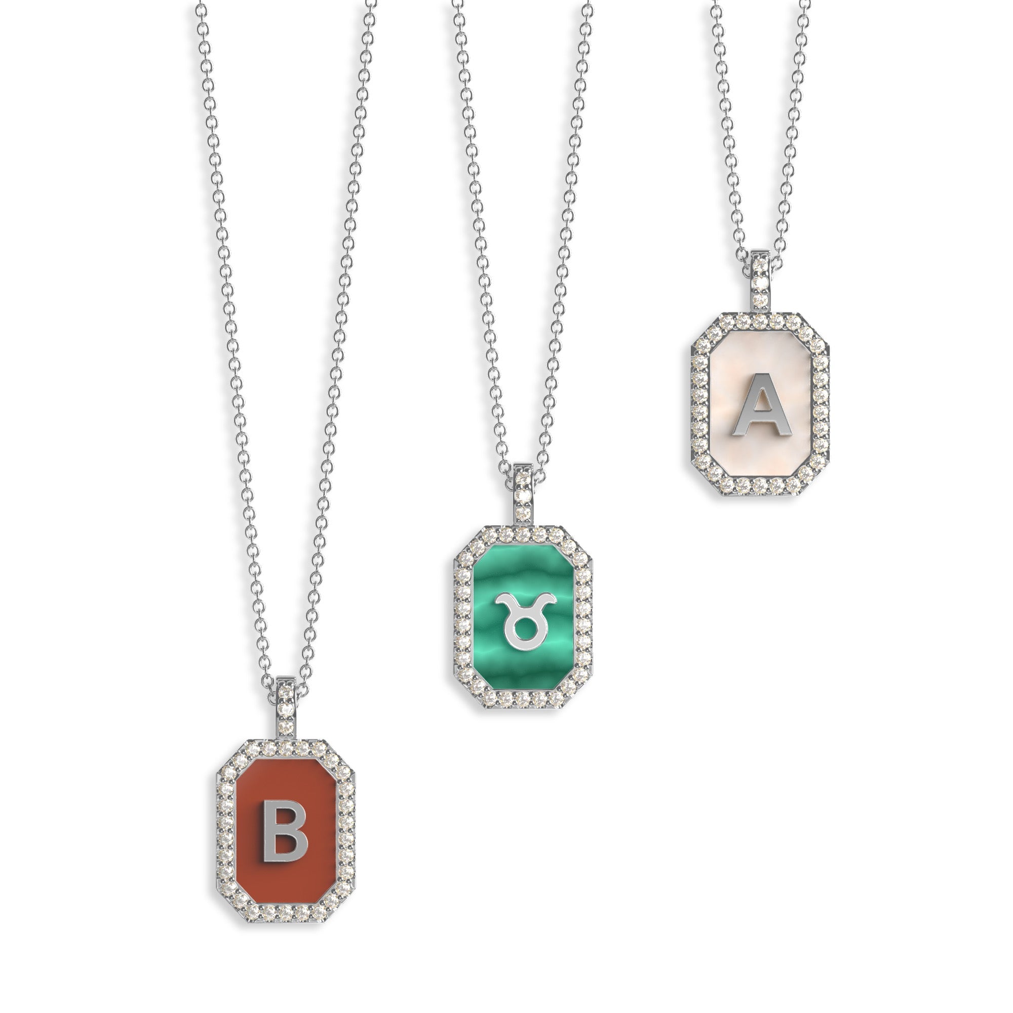 18k Gold Plated Silver Pearl Initial Zodiac & Initial Gemstone Pendant Necklace   AW24N004G