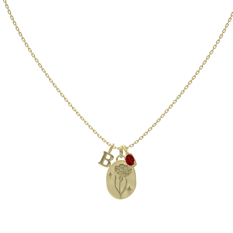 Birth stone & Flower charm Necklace